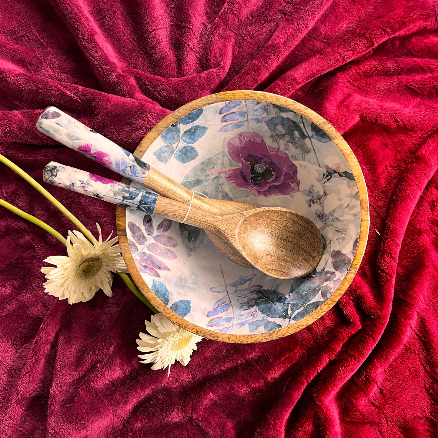 Winter Blossom - Salad/Fruit Bowl & 2 Spoons