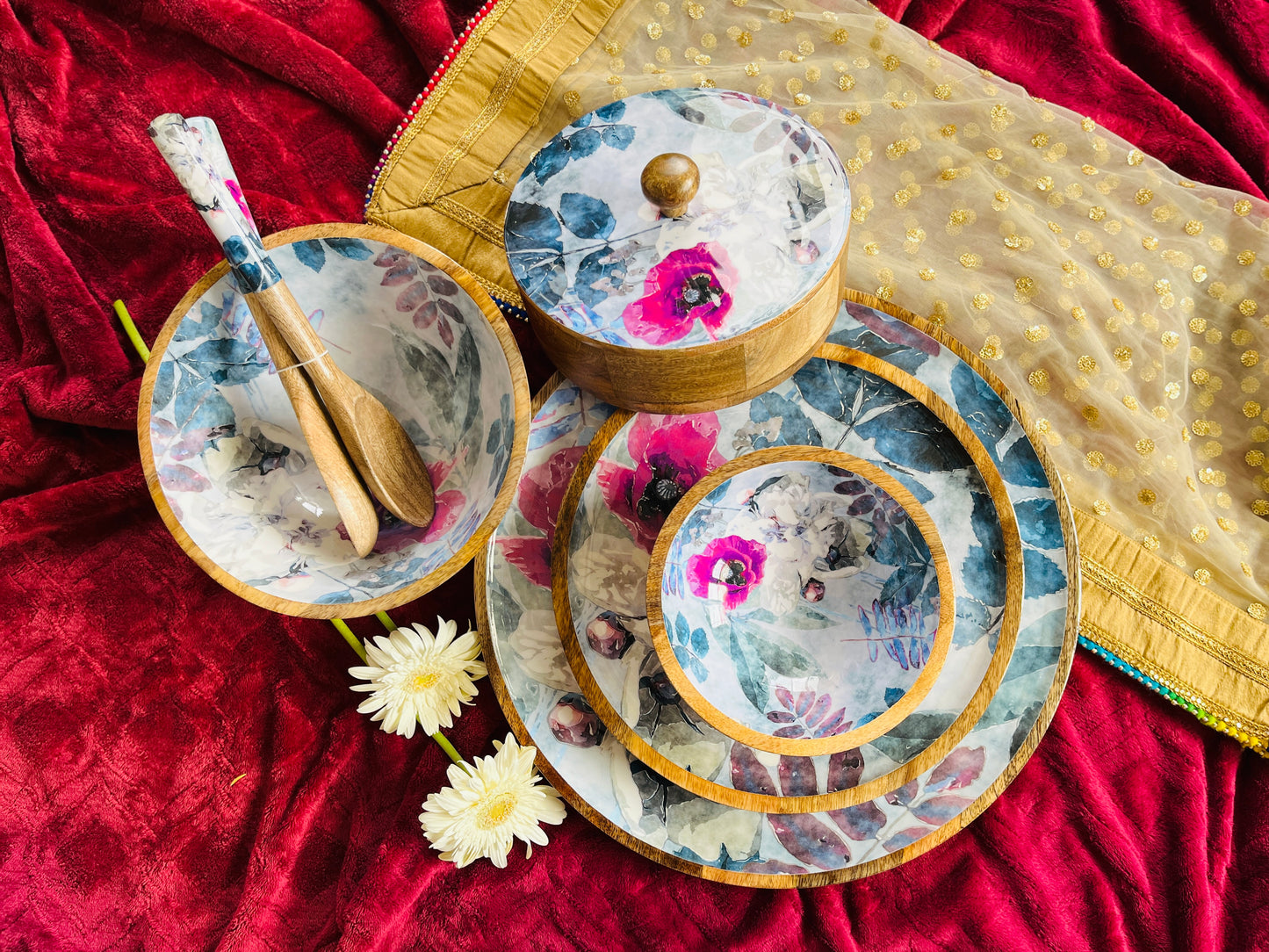 Winter Blossom - Salad/Fruit Bowl & 2 Spoons